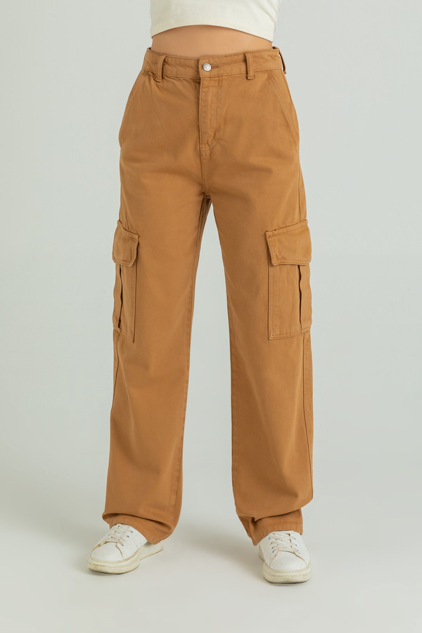 Yüksek Bel Kargo Pantolon - CAMEL