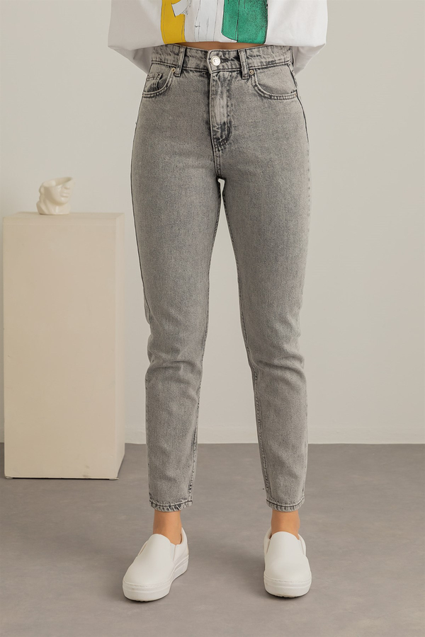 Yüksek Bel Mom Pantolon - GRİ