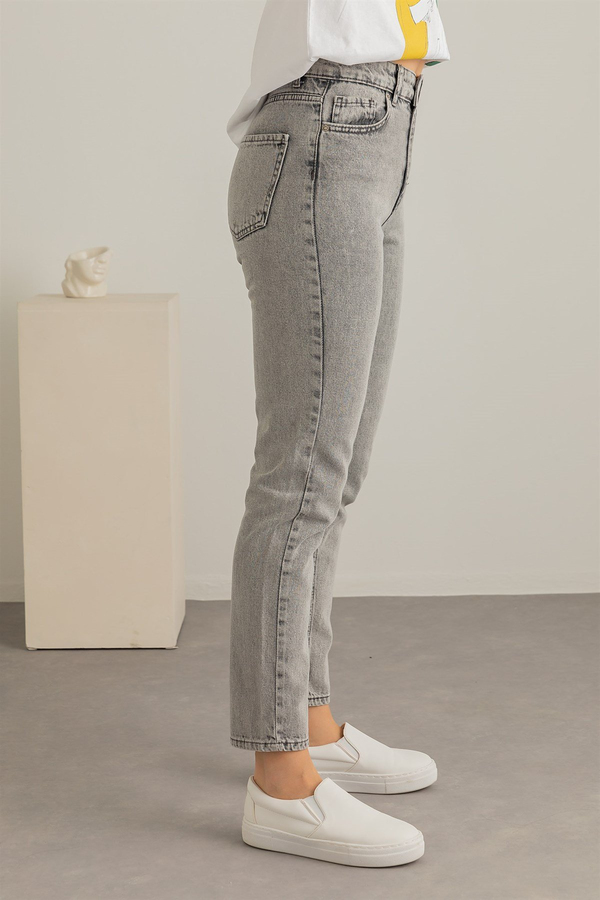Yüksek Bel Mom Pantolon - GRİ