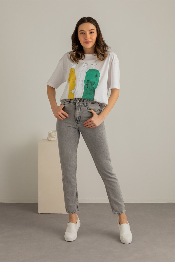 Yüksek Bel Mom Pantolon - GRİ