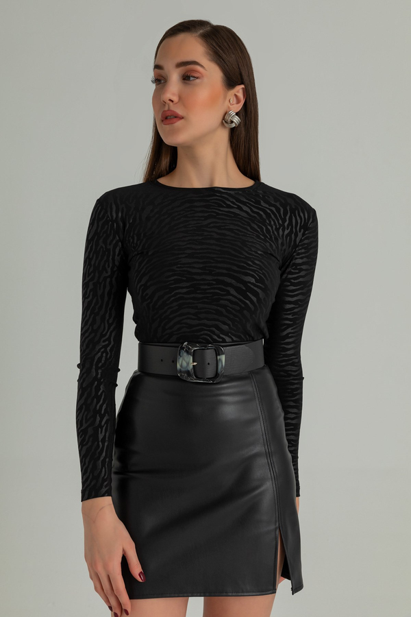 Zebra Desen Bluz - SİYAH
