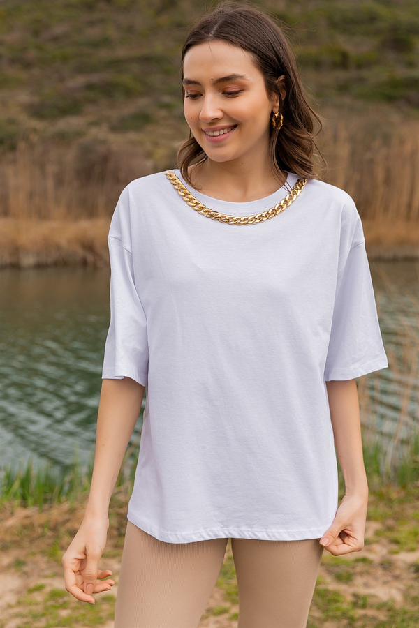 Zincirli T-shirt - BEYAZ