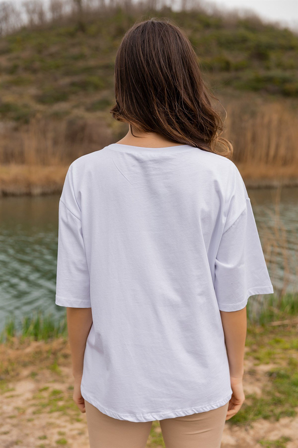 Zincirli T-shirt - BEYAZ