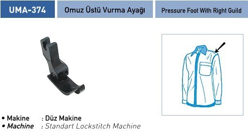 FDM | Uma-374 | Omuz Üstü Vurma Ayağı | Tüm Marka Sanayi Tipi Düz Makinelerde Kullanılır uygulama ve ölçü görseli 2