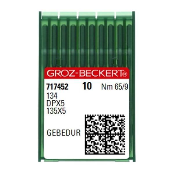 FDM Groz Beckert DPx5 Gebedur Düz Makine İğnesi 9 Numara ürün kutusu ve DPx5 GEBEDUR 9/65 sistem etiketi