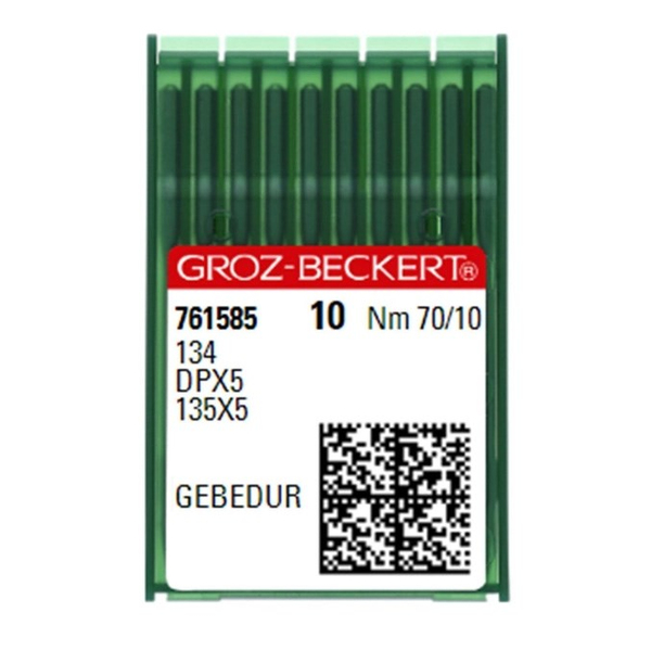 FDM Groz Beckert DPx5 Gebedur Düz Makine İğnesi 10 Numara ürün kutusu ve DPx5 GEBEDUR 10/70 sistem etiketi