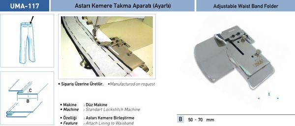 FDM | Uma-117 | M | Astarı Kemere Takma Aparatı | 40-30 mm | Sanayi Tipi Düz Makinelerde Kullanılır | Kumaş Pantalonu Astarı Kemere Birleştirmede Uygulanır ürün detay görseli 2