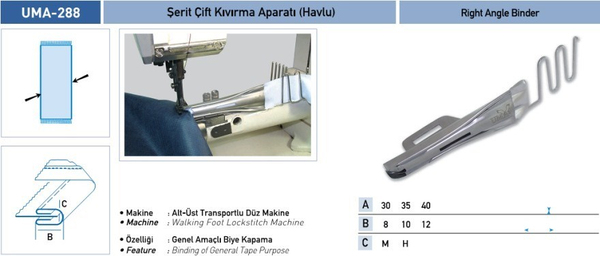 UMA-288 | Şerit Çift Kıvırma Aparatı | 60x20 | Havlu | Alt Üst Transportlu Makinede Kullanılı uygulama ve ölçü görseli 2