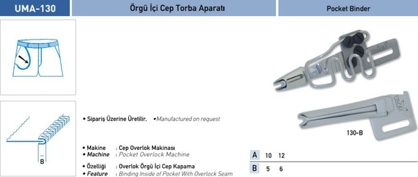 FDM | Uma-130 | Örgü İçi Cep Torba Aparatı |12x6mm | Sanayi Tipi Cep Overlok Makinesinde Kullanılır ürün detay görseli 2