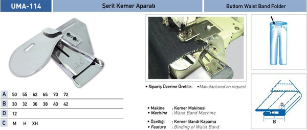FDM | Uma-114 | Şerit Kemer Aparatı | 66 mm | Sanayi Tipi Kemer Makinesinde Kullanılır | Kemer Bandı Kapamada Uygulanır ürün detay görseli 2