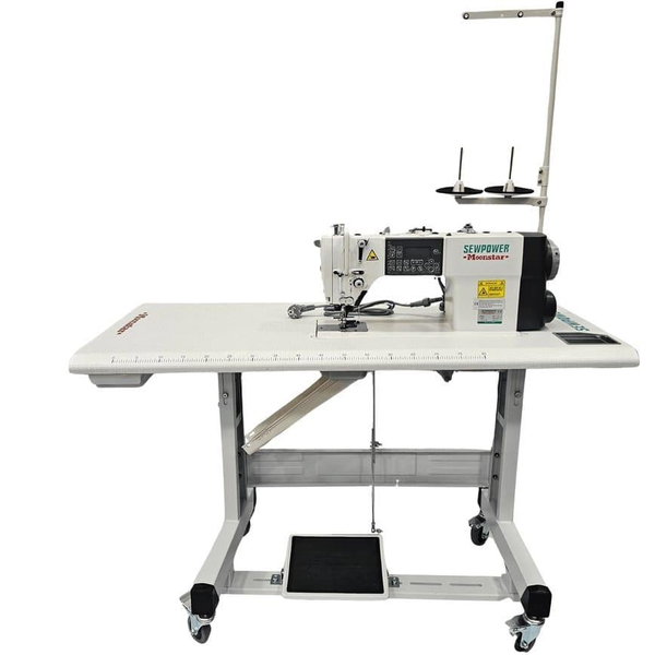 FDM Sewpower SP-285 elektronik bıçaklı düz dikiş makinesi komple tabla ve çardak görünümü