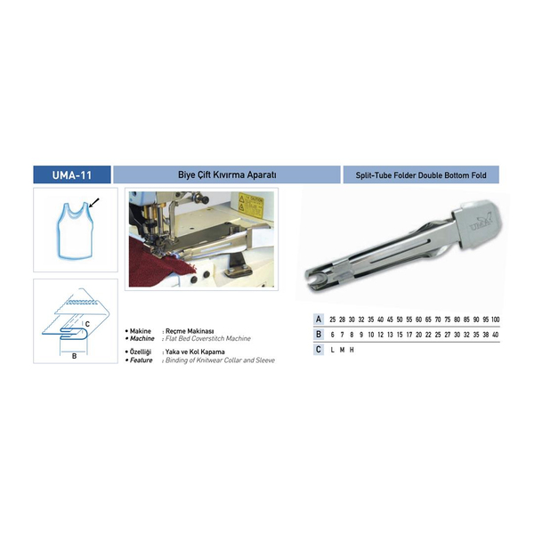 FDM | Uma-11 | Reçme Biye Çift Kıvırma Aparatı | 35x10 mm | Sanayi Tipi Bant Reçme Makinesi İçin Uygundur | Yaka Ve Kol Kapama İşleminde Kullanılır uygulama ve ölçü görseli 2