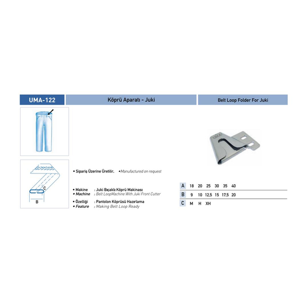 FDM | Uma-122 | Köprü Aparatı | 20x10 mm | Juki Bıçaklı Köprü Makinesine Uyumludur | Pantolon Köprü Hazırlama Aparatı uygulama ve ölçü görseli 2