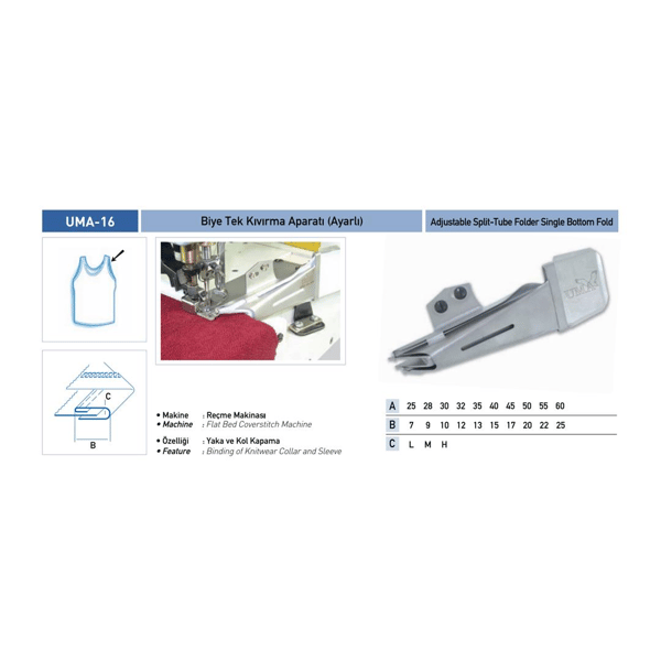 FDM | Uma-16 | Ayarlı Reçme Biye Tek Kıvırma Aparatı | 30x10 mm | Sanayi Tipi Bant Reçme Makinesi İçin Uygundur | Yaka Ve Kol Kapamada İşleminde Kullanılır. uygulama ve ölçü görseli 2