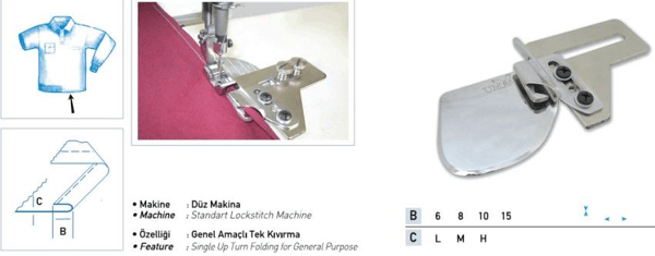 FDM | Uma-251 | Etek Kıvırma Aparatı | 25 mm | Pis Kıvırma Aparatı | Tüm Sanayi Tipi Düz Makinelerde Kullanılır uygulama ve ölçü görseli 2
