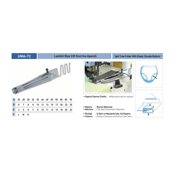 FDM | Uma-72 | Lastik Biye Çift Kıvırma Aparatı | 35x10 mm | Sanayi Tipi Bant Reçme Makinelerinde Kullanılır | İç Giyim Ve Mayolarda Uygulanabilir ürün detay görseli 3