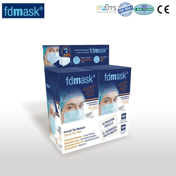 Fdmask 3 Katlı Maske Telli Full Ultrasonik 100 Adet (10 Paket) ürün detay görseli 2