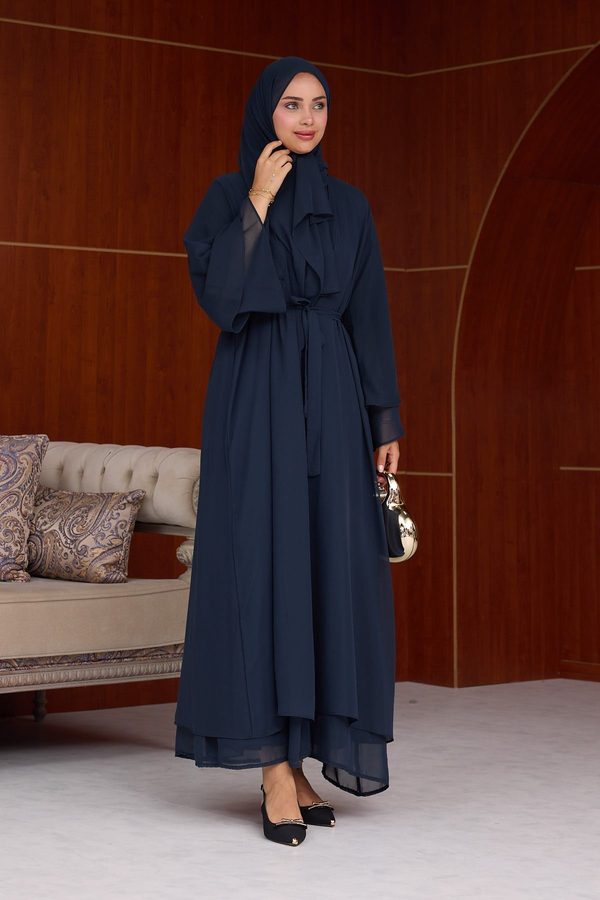 3lü Eslem Tasarım Abaya Takım ( Abaya-Şal-İçlik ) - Lacivert