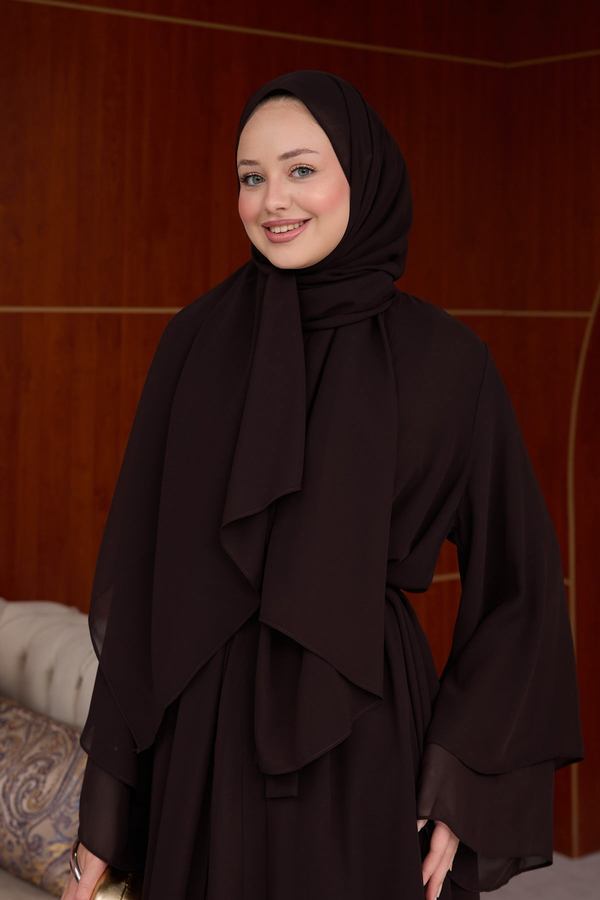 3lü Eslem Tasarım Abaya Takım ( Abaya-Şal-İçlik ) - Kahverengi