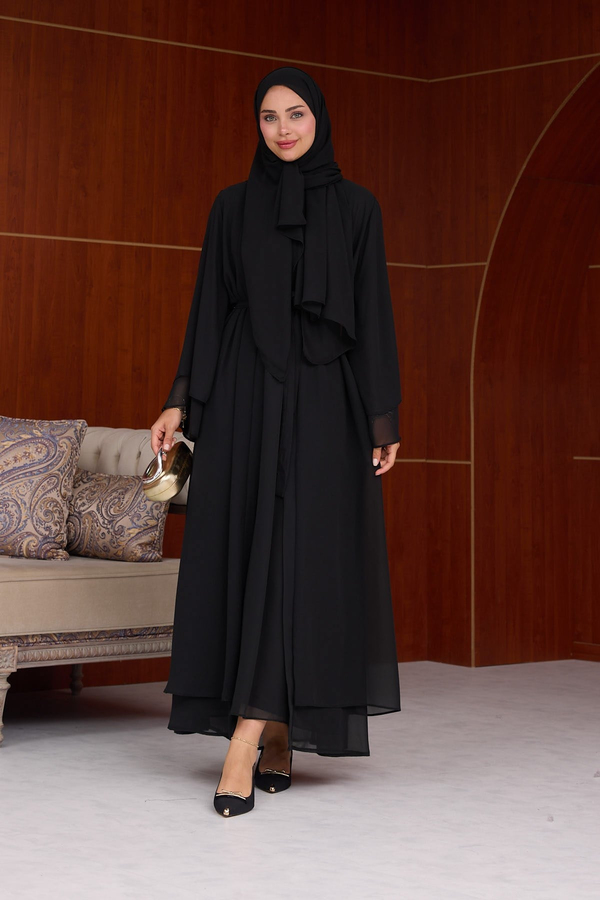 3lü Eslem Tasarım Abaya Takım ( Abaya-Şal-İçlik ) - Siyah