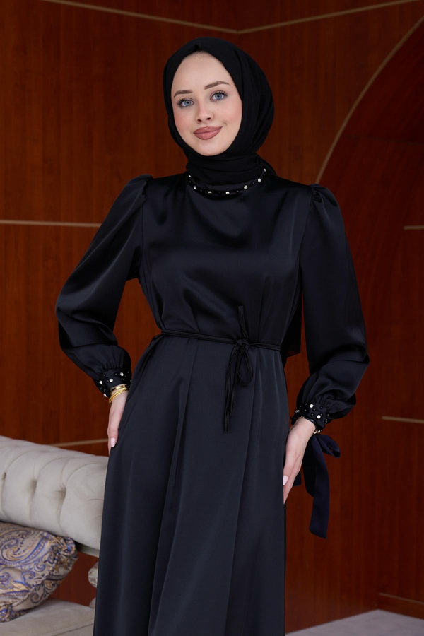 Beren Satin Evening Dress - Black