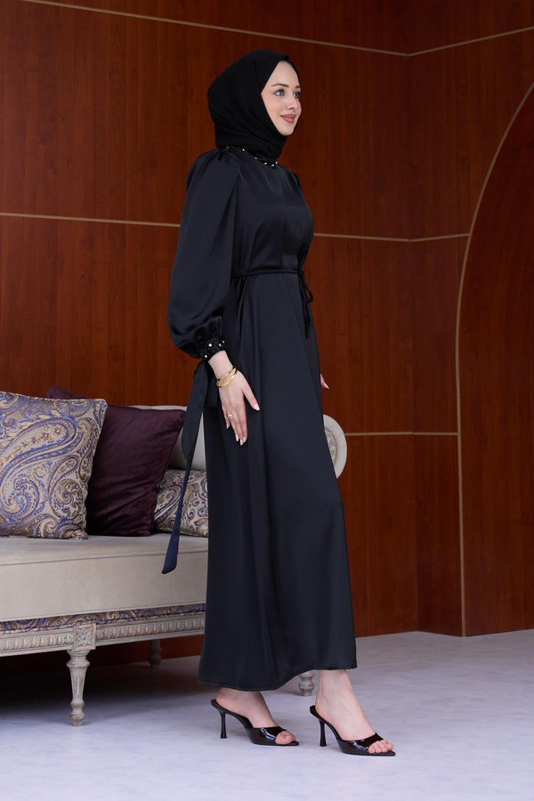 Beren Satin Evening Dress - Black