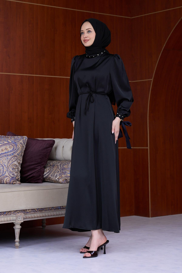 Beren Satin Evening Dress - Black
