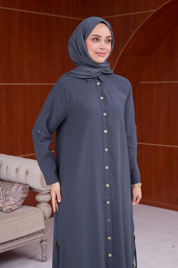 Doğa Düğme Detay Elbise - Antrasit