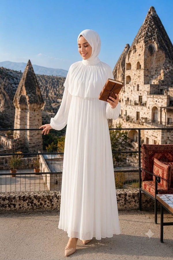 Eslem Yaka Detay Işıltı Abiye - Beyaz