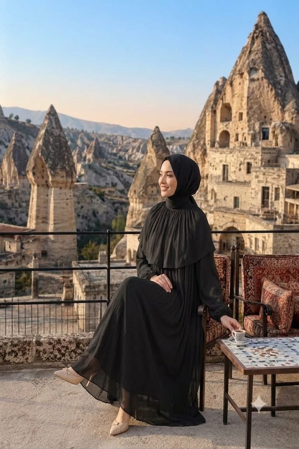 Eslem Yaka Detay Işıltı Abiye - Siyah