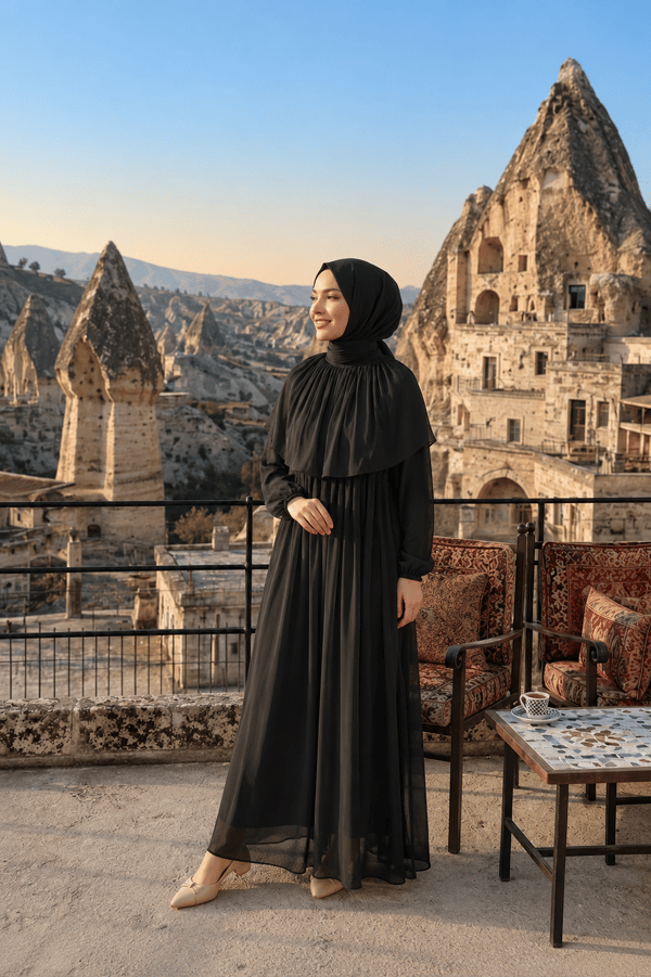 Eslem Yaka Detay Işıltı Abiye - Siyah