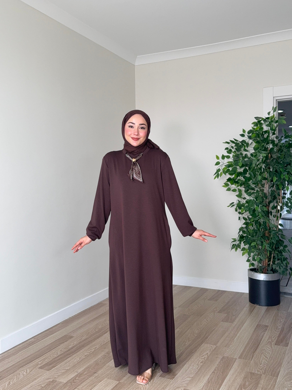 Fular Detay Oysh Elbise - Kahverengi