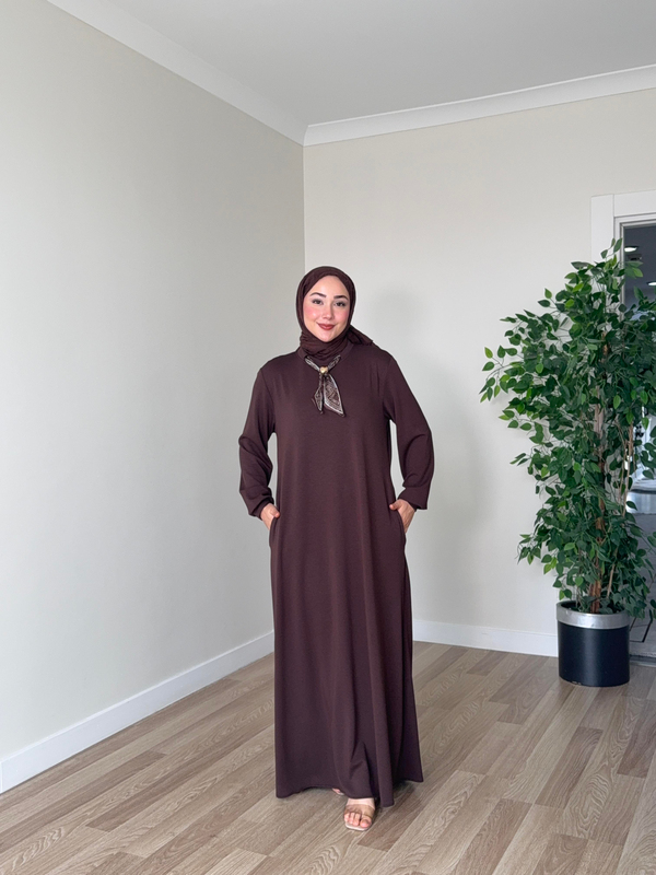 Fular Detay Oysh Elbise - Kahverengi