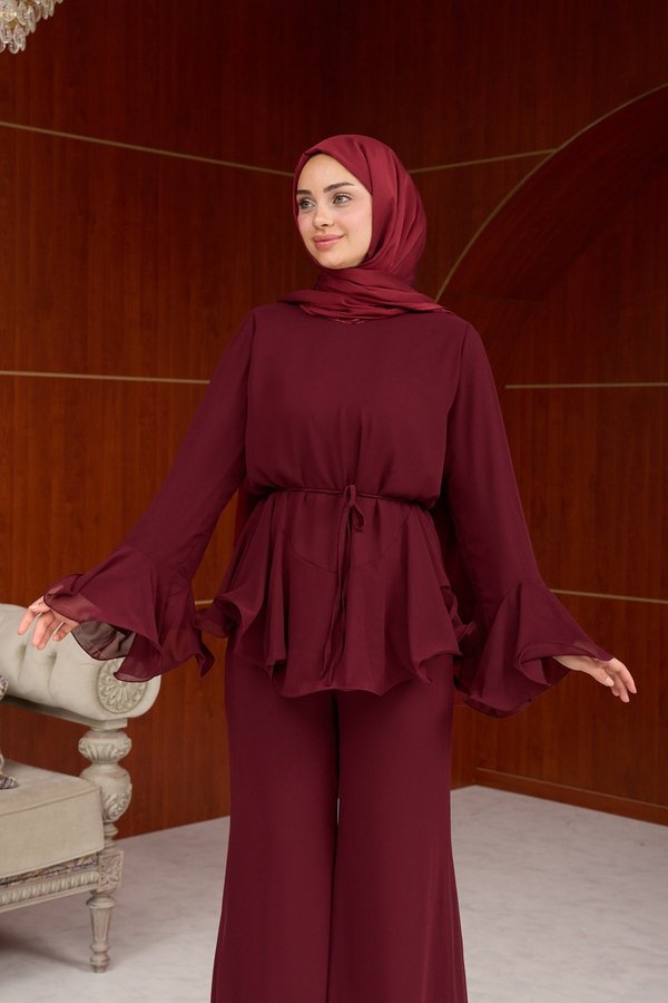 Heves Pantolonlu Takım - Bordo