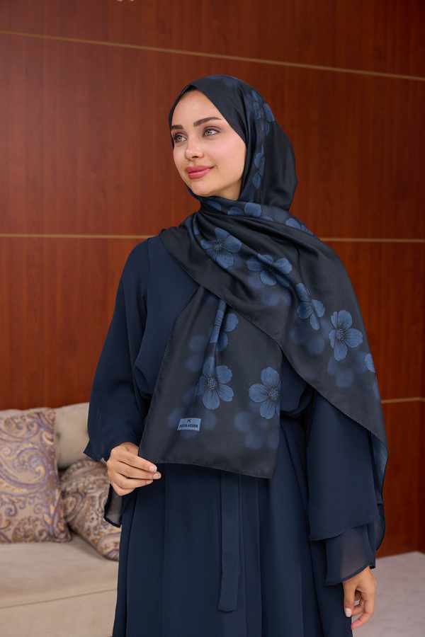 Larissa Çiçek Tasarım Şal ( 70 x 190 ) cm - Lacivert