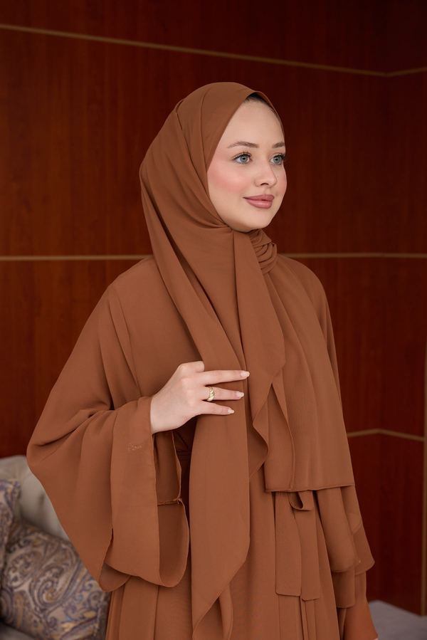 3'lü Eslem Tasarım Abaya Takım ( Abaya-Şal-İçlik ) - Kiremit