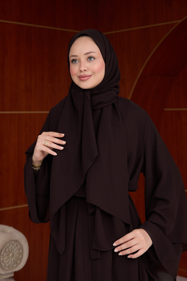 3'lü Eslem Tasarım Abaya Takım ( Abaya-Şal-İçlik ) - Kahverengi