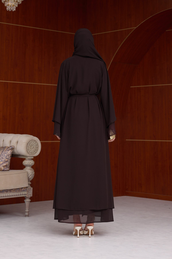 3'lü Eslem Tasarım Abaya Takım ( Abaya-Şal-İçlik ) - Kahverengi