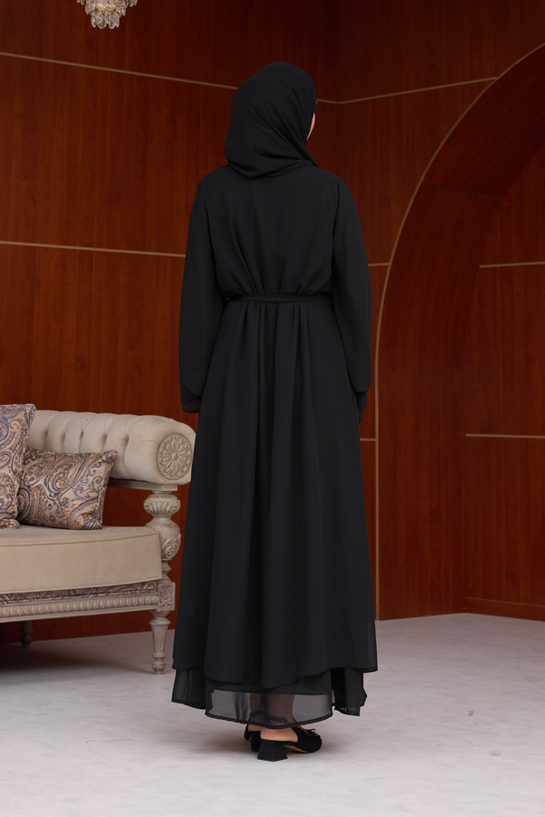 3'lü Eslem Tasarım Abaya Takım ( Abaya-Şal-İçlik ) - Siyah