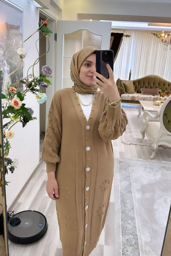 Ayla Örme Triko Hırka - Vizon