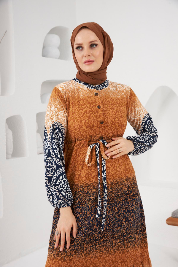 Banu Desenli Elbise - Altın