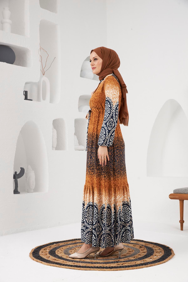 Banu Desenli Elbise - Altın