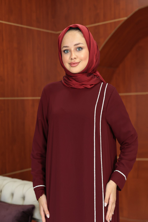 Başak Çizgi Detay Abaya - Bordo