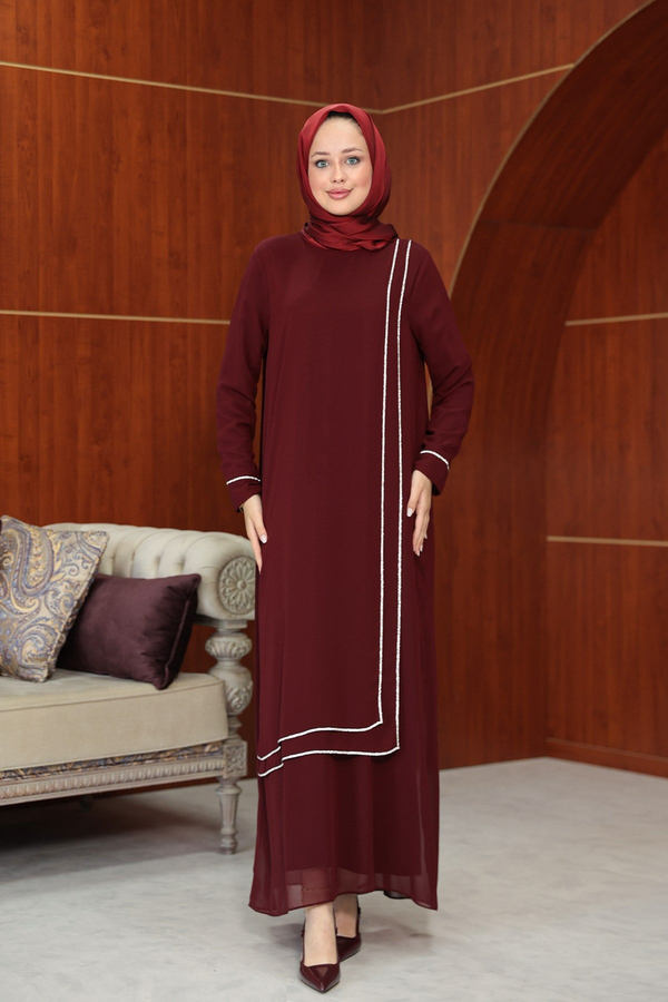 Başak Çizgi Detay Abaya - Bordo