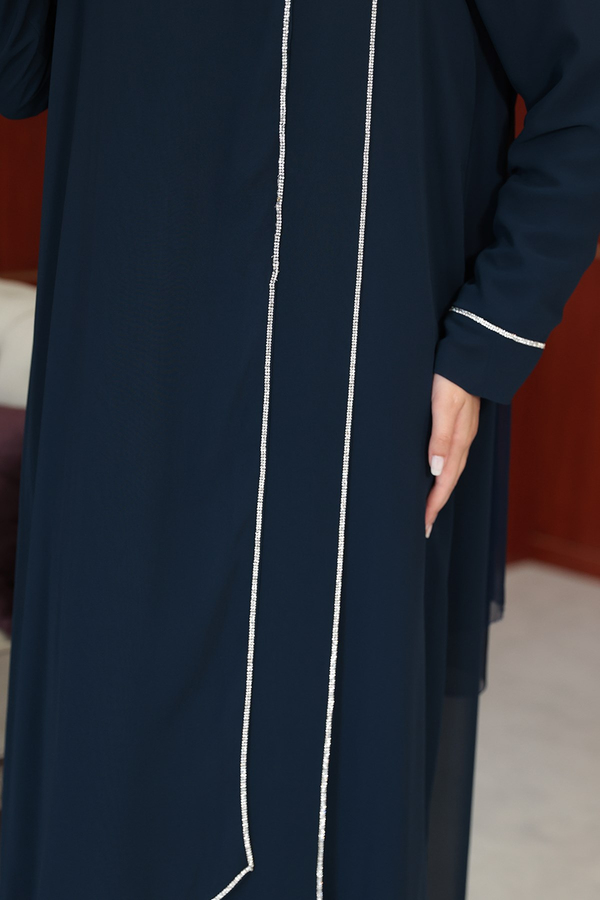 Başak Çizgi Detay Abaya - Lacivert