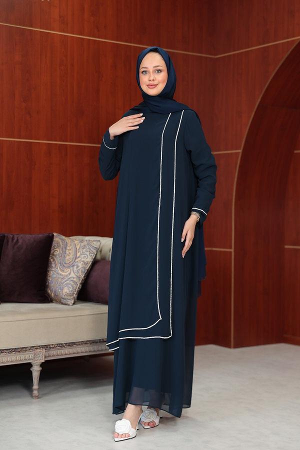 Başak Çizgi Detay Abaya - Lacivert