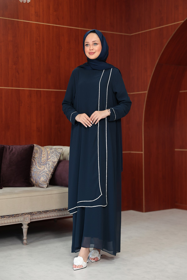 Başak Çizgi Detay Abaya - Lacivert