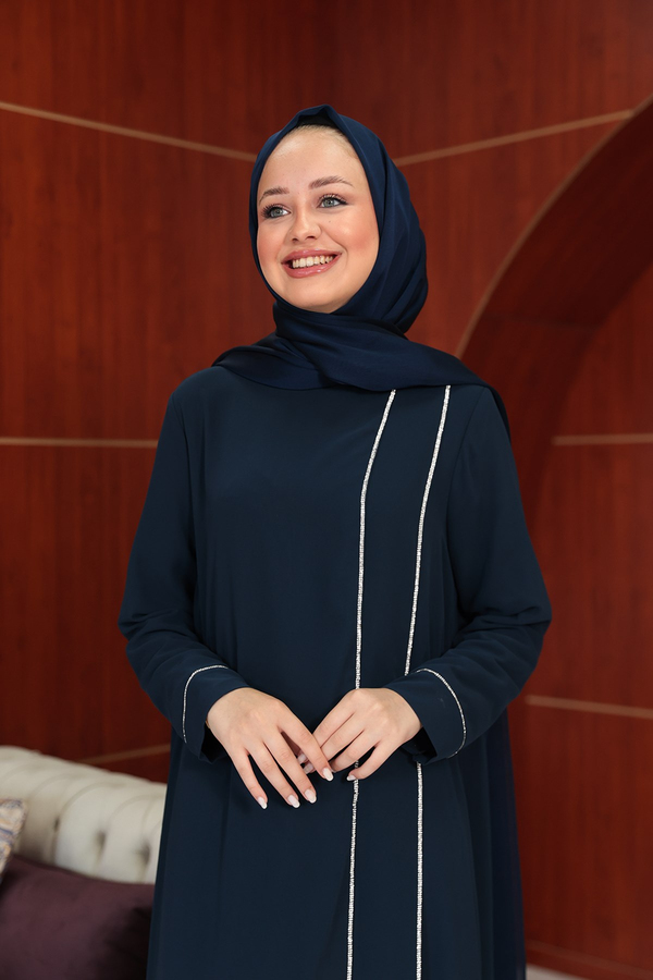 Başak Çizgi Detay Abaya - Lacivert