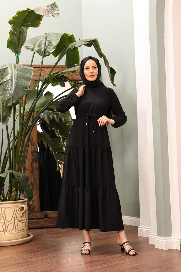 Bel Detay Elbise - Siyah