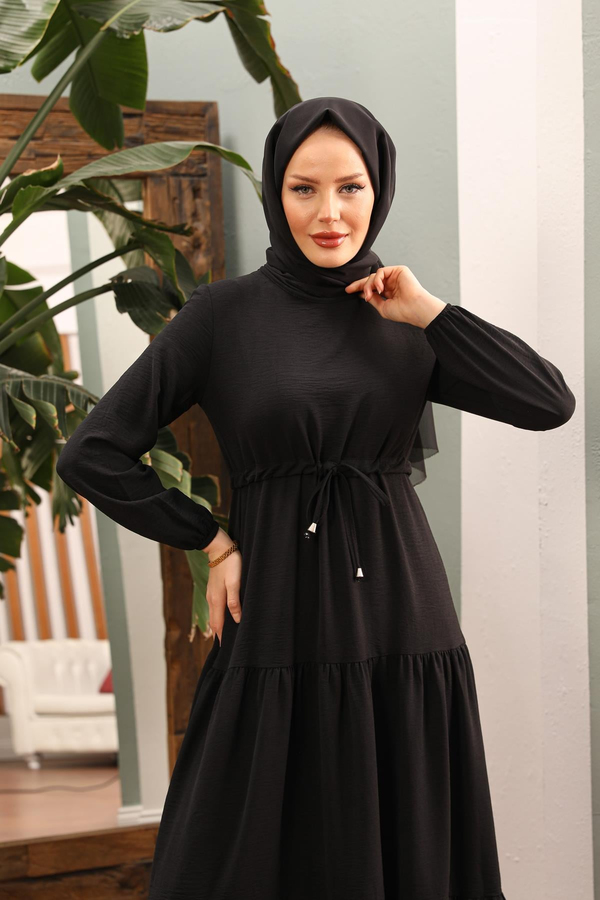 Bel Detay Elbise - Siyah